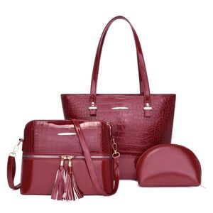 Large All Seasons Croco Pattern Pu Leather Fashion Bag Set